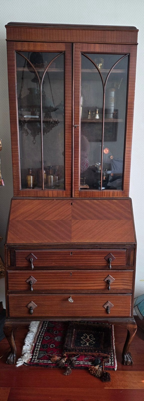 Antiek secretaire met vitrinekast - Mahoniehout, Antiek en Kunst, Ophalen