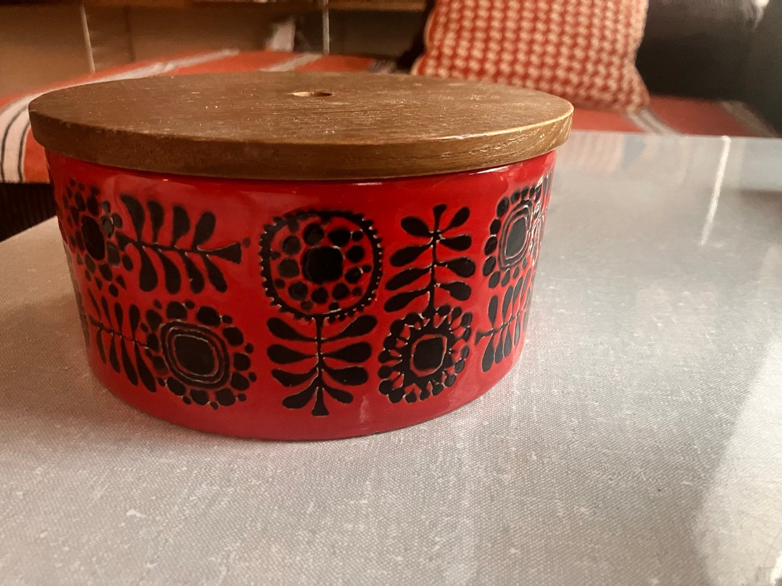 Vintage retro pot met houten deksel, Ophalen of Verzenden