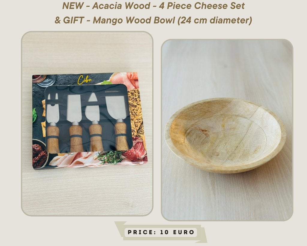 NEW – 4-Piece Acacia Wood Cheese Knife Set & GIFT, Ophalen of Verzenden, Nieuw, Rvs of Chroom