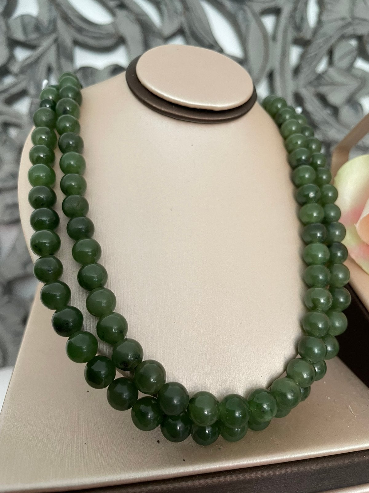Tweerijige vintage jadeketting met zilveren bakslot, Ophalen of Verzenden, Nvt, Nvt, Zilver