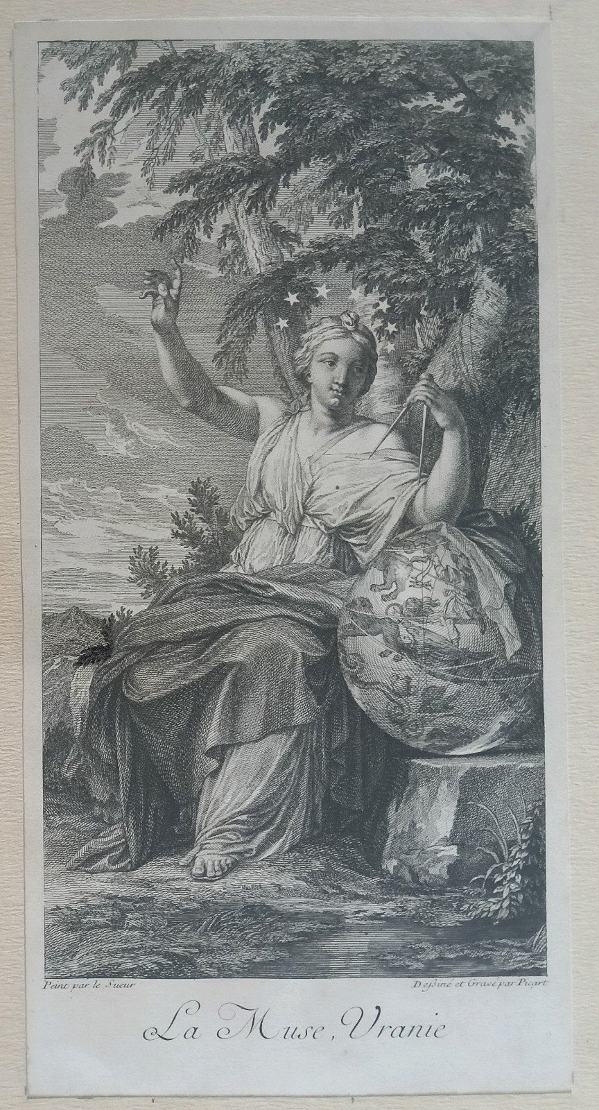 La Muse Uranie" – Eustache Le Sueur - 18e eeuw - Picart, Ophalen of Verzenden, Mythologie, Gravure, 1700 - 1799