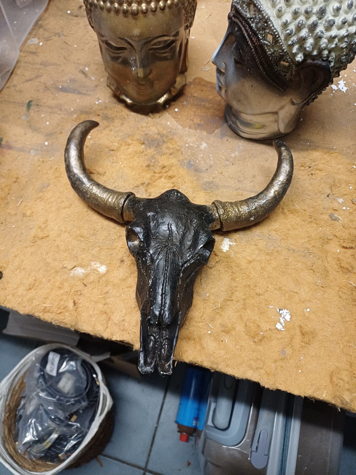 Decoratieve Stierenkop met Hoorns bronze - Zwart/Goud, Overige materialen, Ophalen of Verzenden, Industrieel, Gebruikt