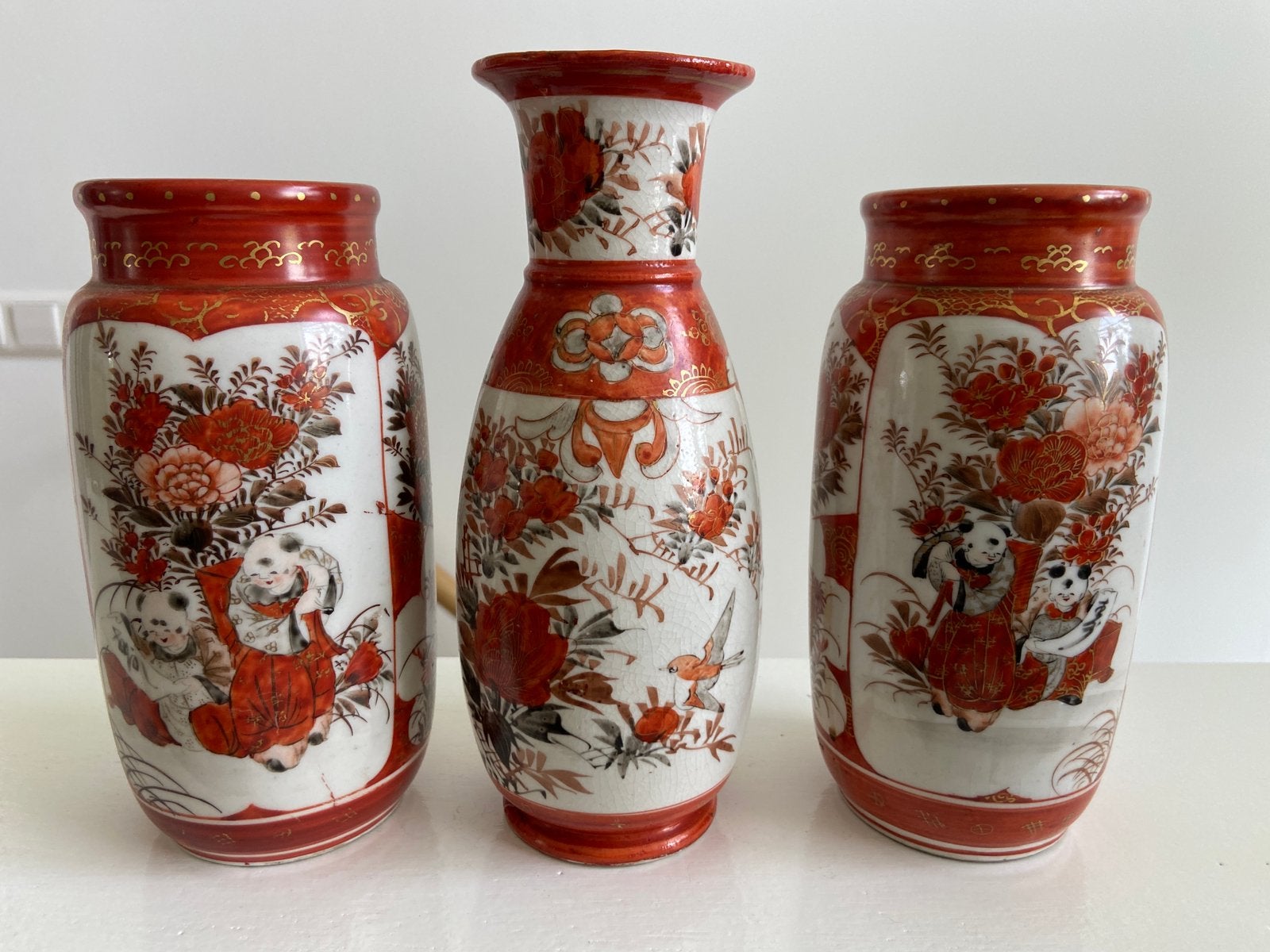 Antieke vaasjes vazen set kaststel Japans Chinees aardewerk, Ophalen of Verzenden