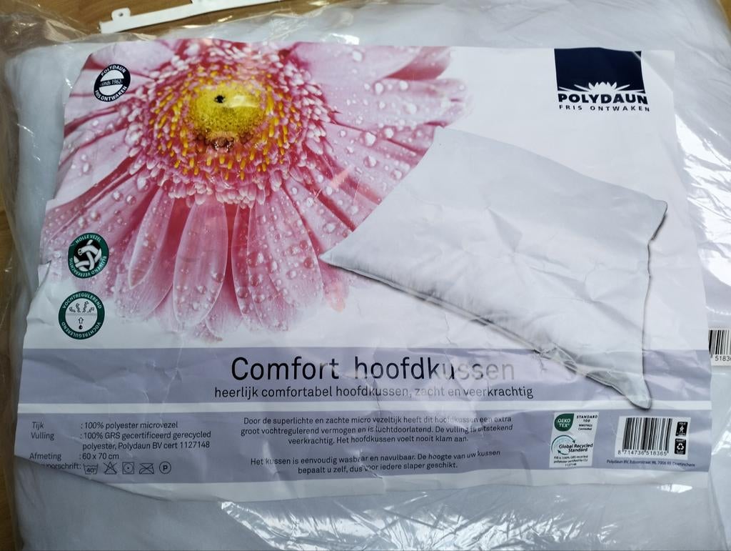 Comfort Hoofdkussen - Nieuw in verpakking, Eenpersoons, Wit, Nieuw, Ophalen of Verzenden