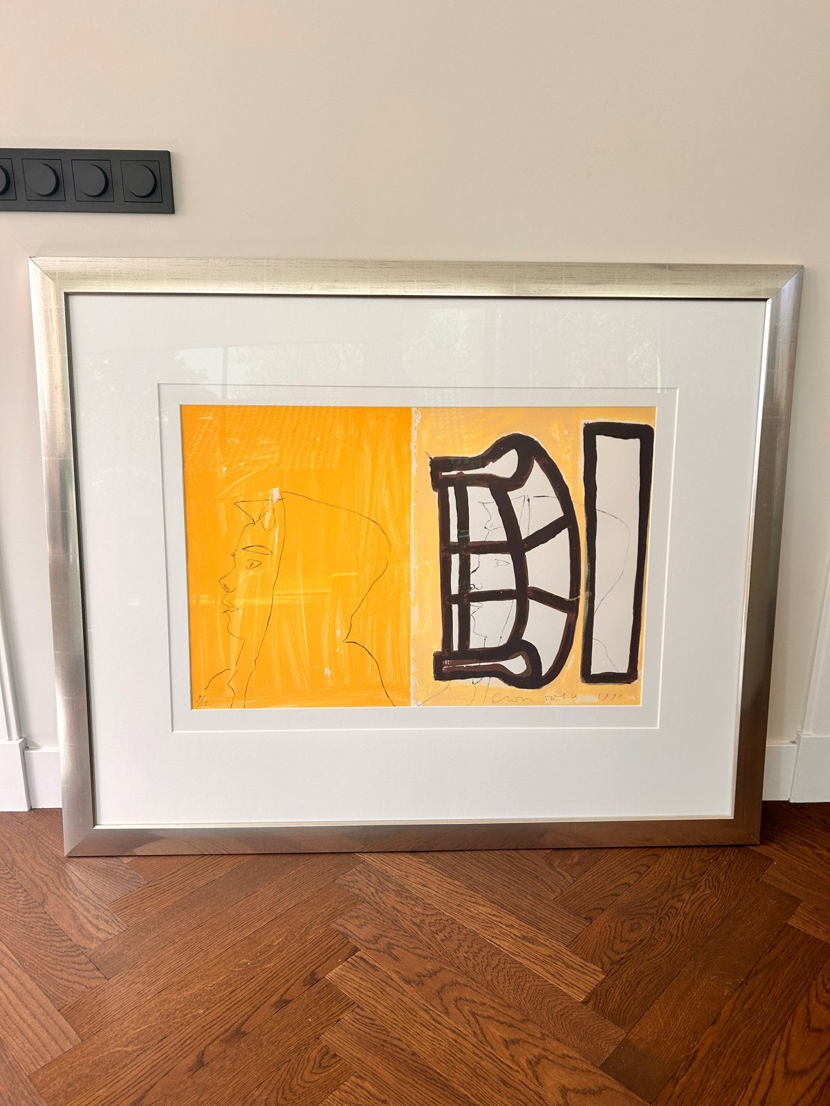 Kunstwerk van Cees Dolk met zilverkleurige lijst, Antiek en Kunst, Ophalen