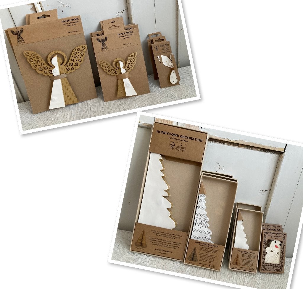 Kerst / Brocante papieren vouw-engeltjes en kerstbomen, Diversen, ---, ---, Nieuw, Ophalen of Verzenden
