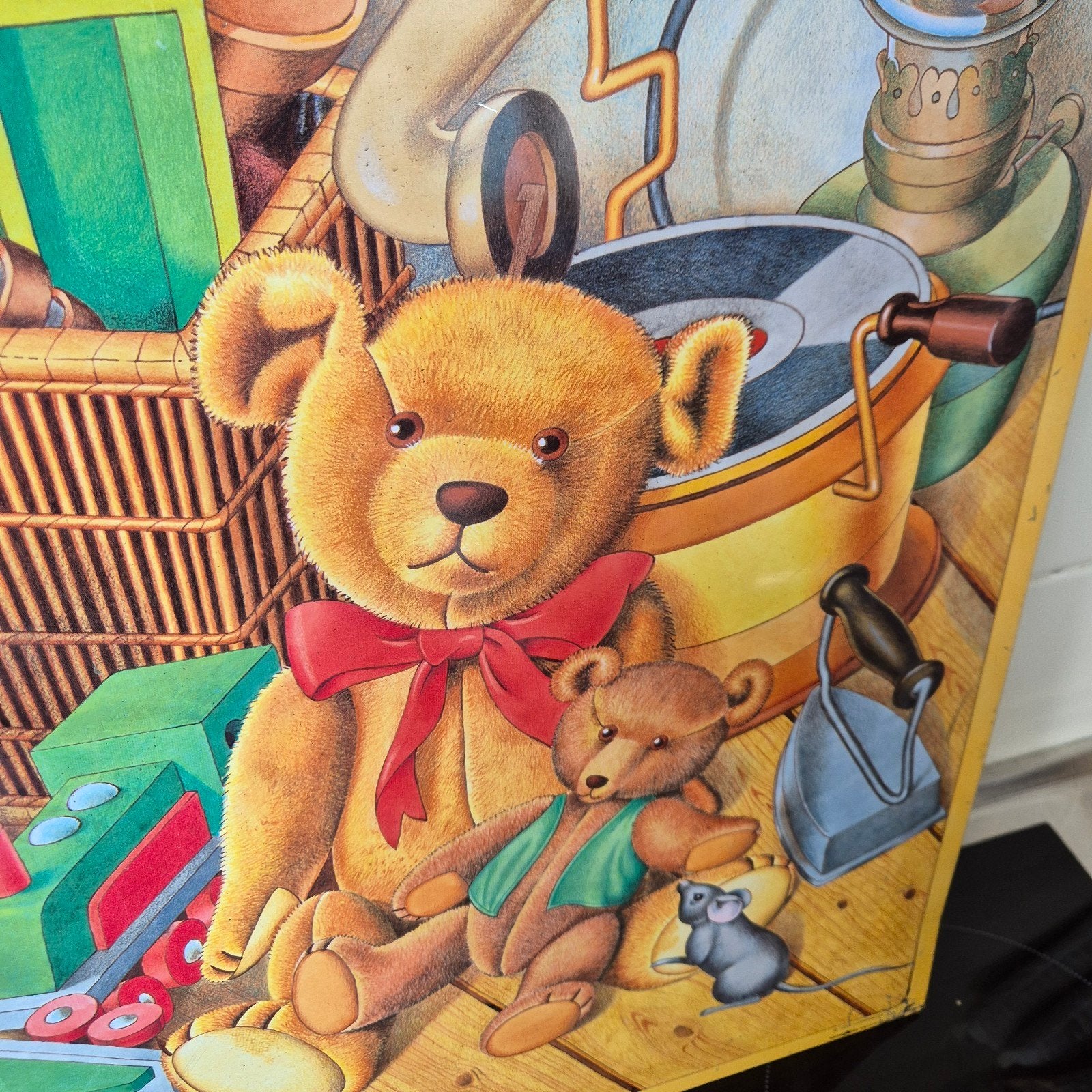 Vintage metalen plaat met teddyberen en speelgoed 59x39cm, Ophalen of Verzenden