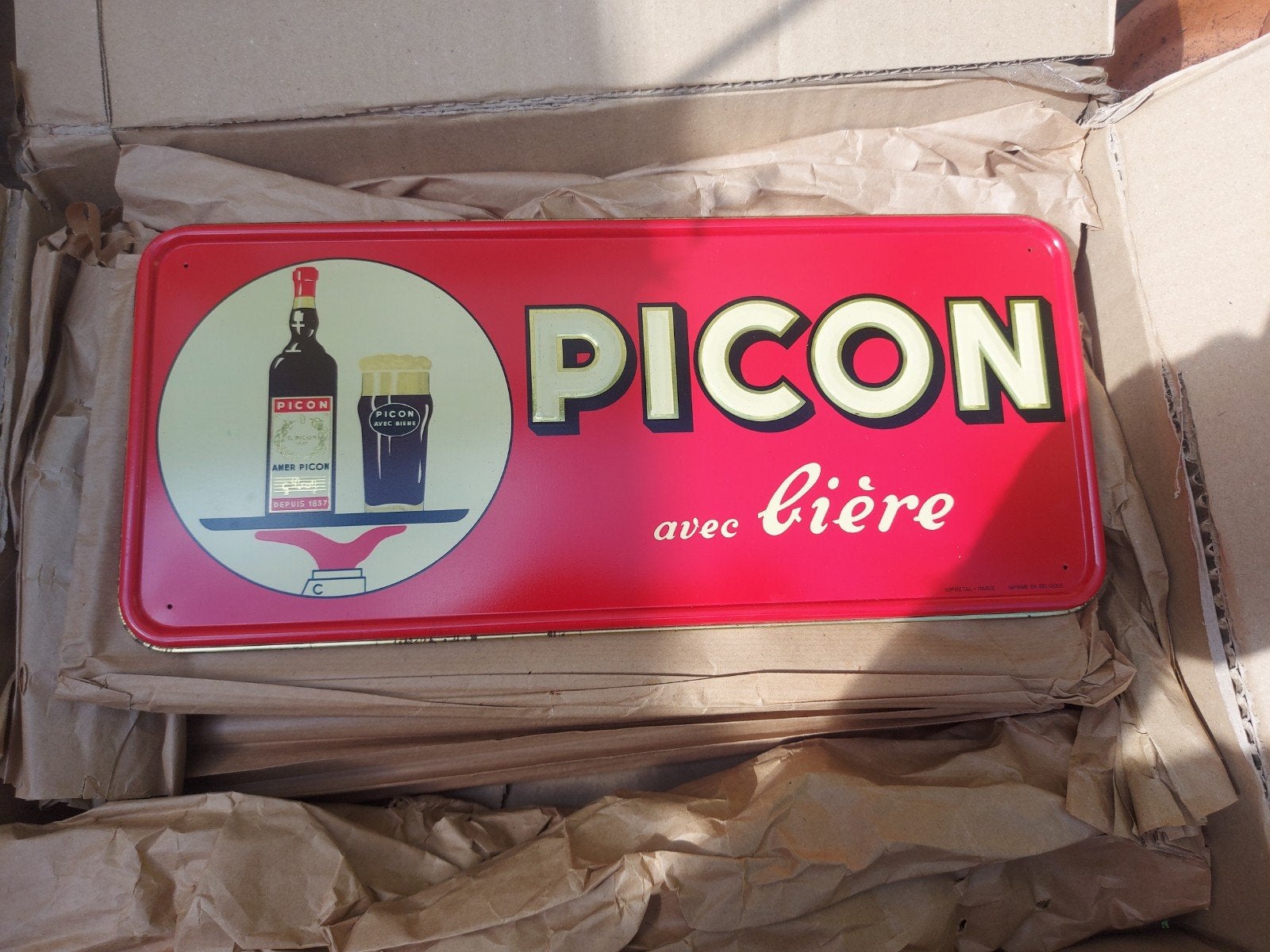 Oud orgineel reclamebord Picon m bier reclame in blik, Ophalen of Verzenden, Gebruikt, Reclamebord