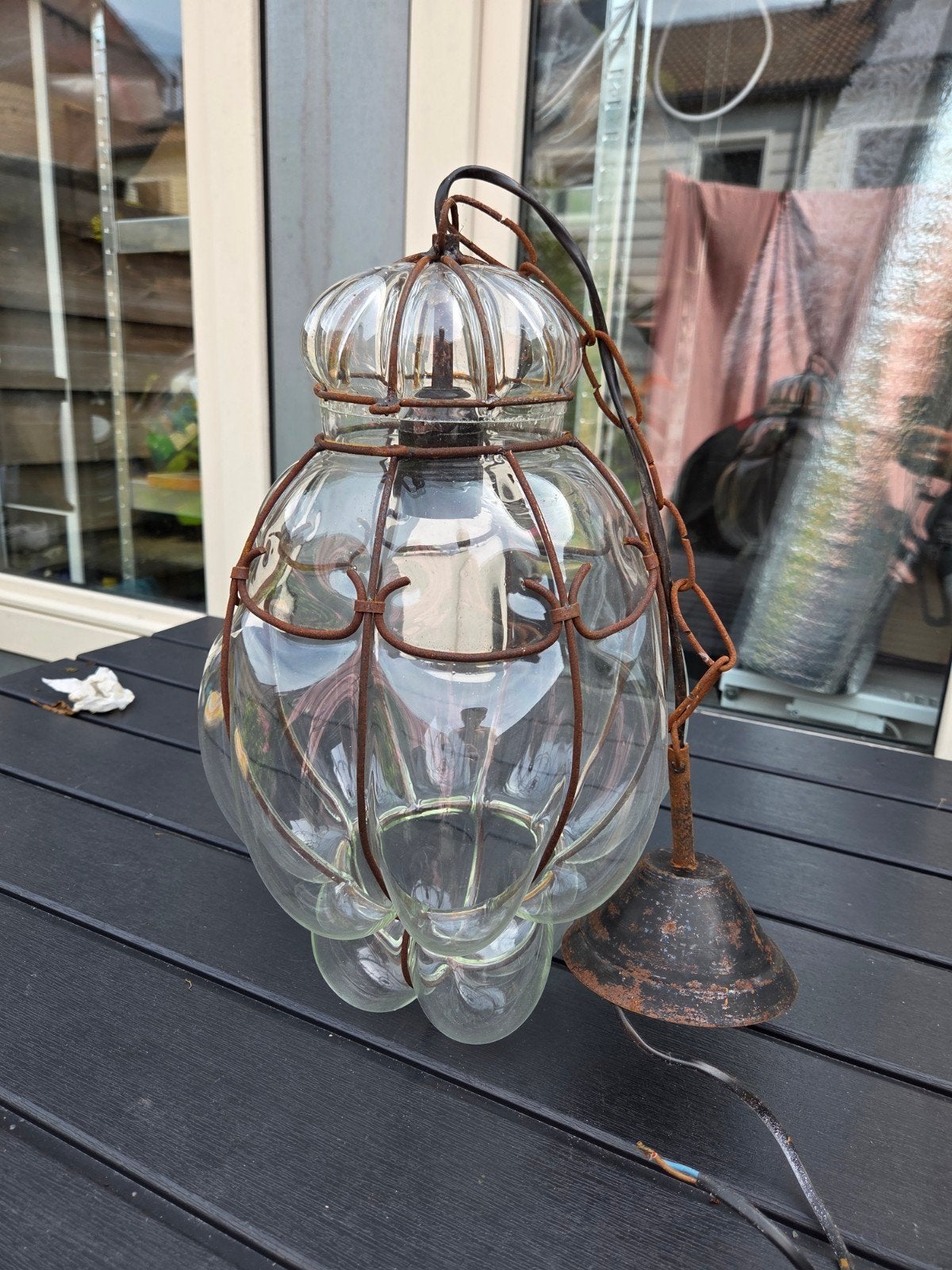 Vintage Venetiaanse Hanglamp - Glas en Metaal, Ophalen of Verzenden
