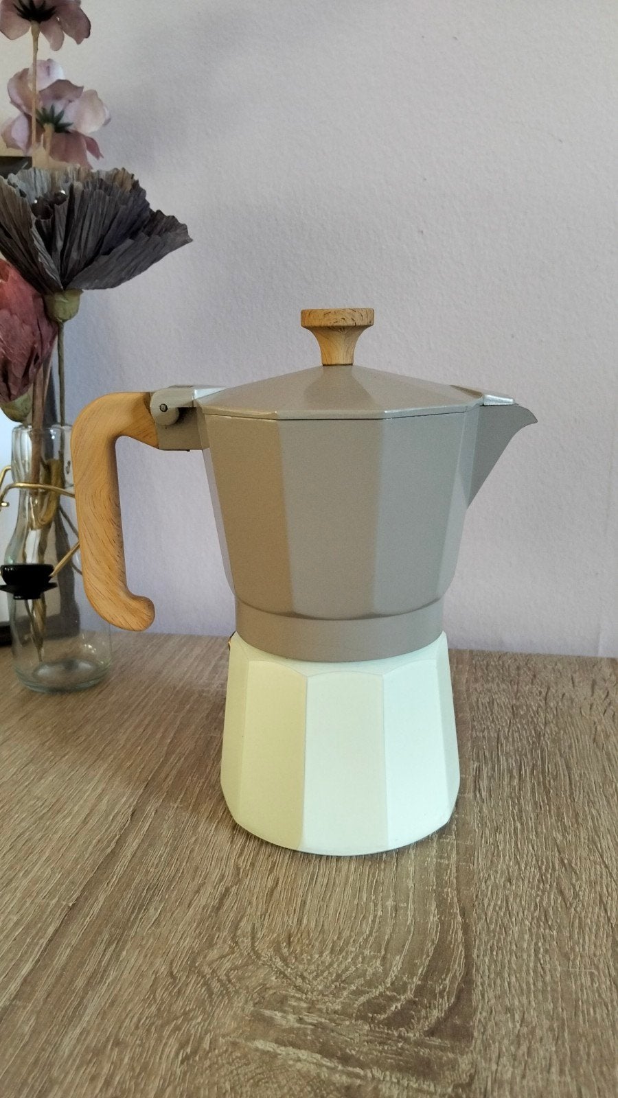 3 kops Mokkapot / Percolator met houten accenten, Witgoed en Apparatuur, Koffiezetapparaten, Overige modellen, Gemalen koffie