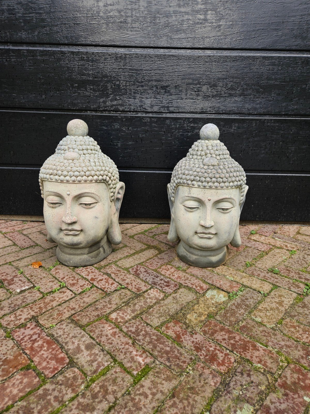 Set van 2 Boeddha hoofden - Steen/keramiek, Ophalen, Gebruikt, Steen/keramiek, Grijs