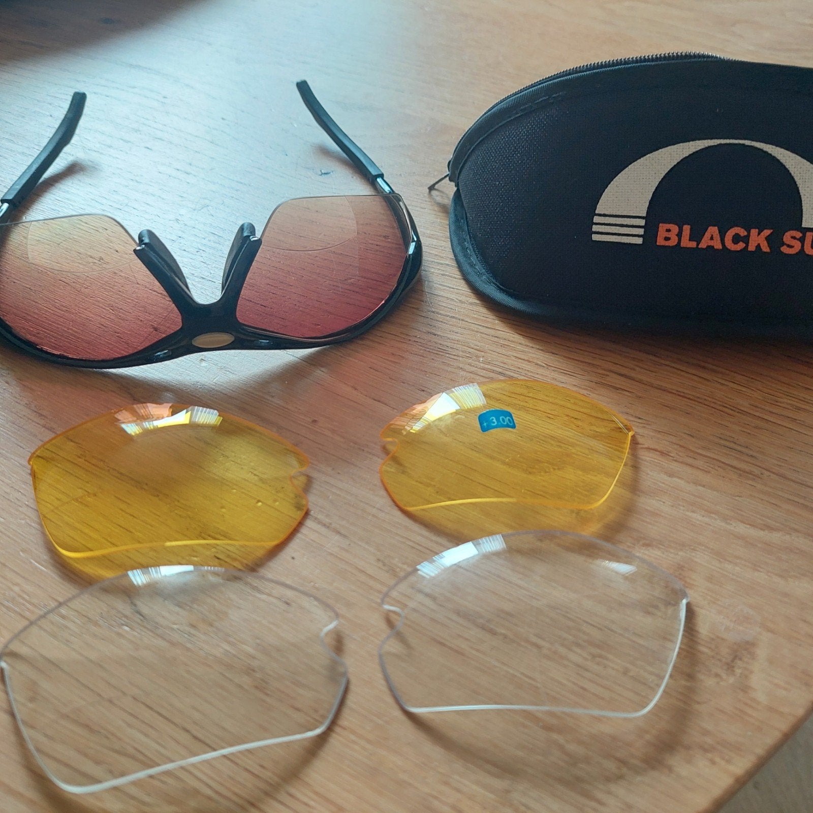 Black Sun Sportbril met glazen op sterkte (+3) en 3 kleuren, Ophalen of Verzenden