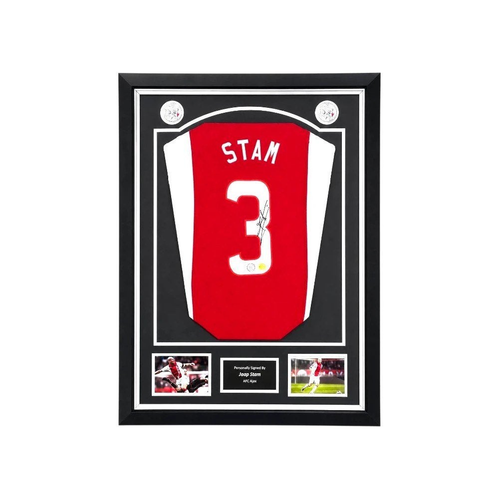 Jaap Stam – gesigneerd Ajax 2006 voetbalshirt Deluxe Frame, Verzamelen, Shirt, Info@sportmemorabilianetherlands.com, Ophalen of Verzenden