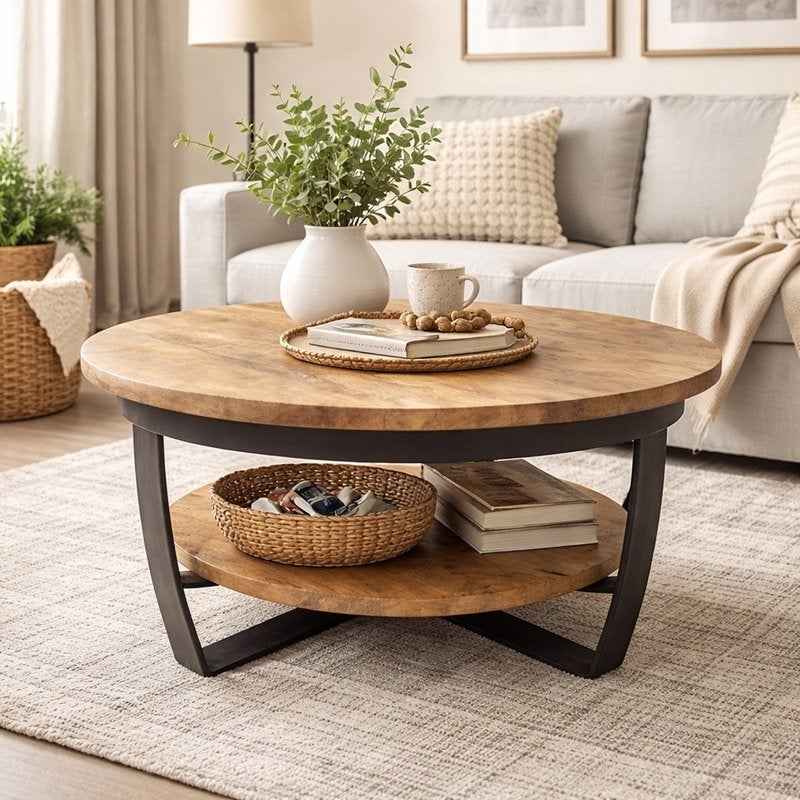 Salontafel Bijzettafel van Mangohout Tafel Mango, Overige houtsoorten, De Hanze Herten BV, Industrieel, Boho, Rond