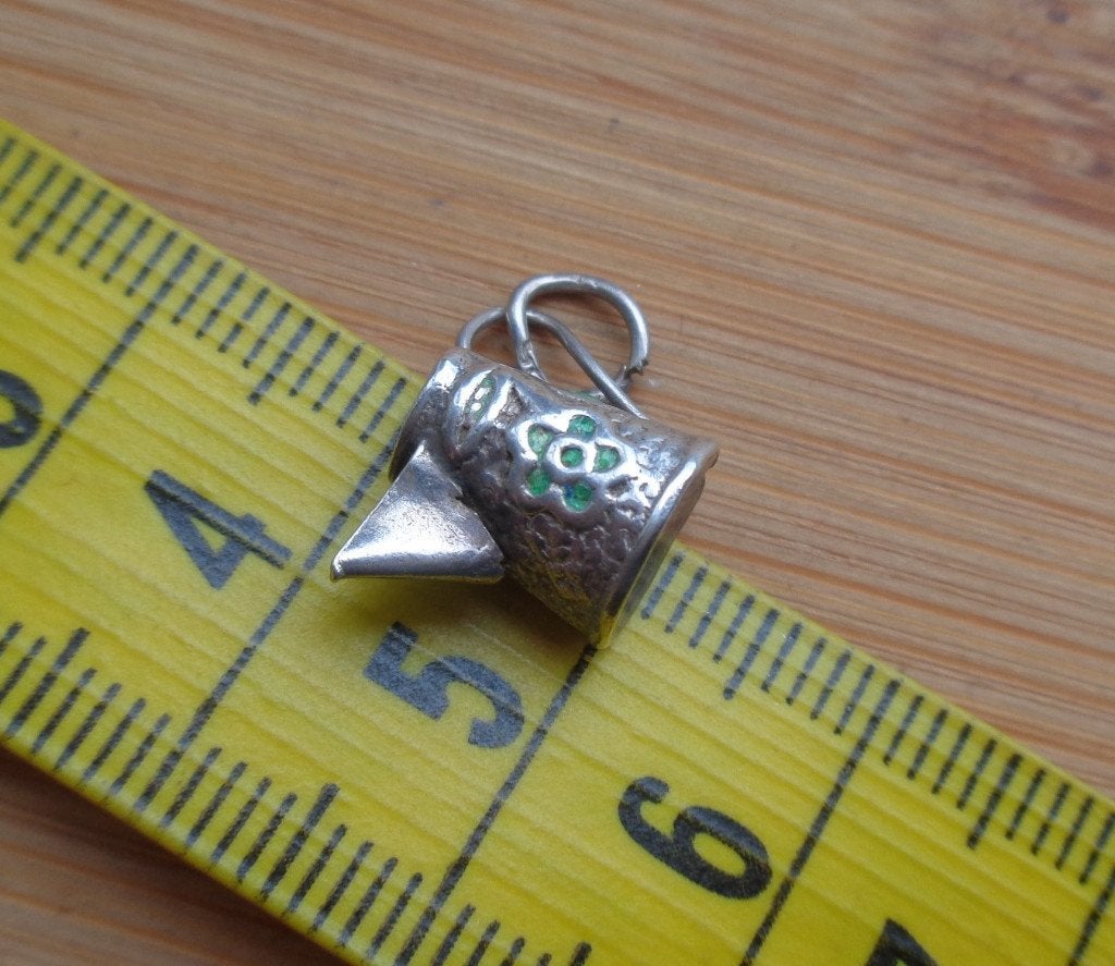 zilveren vintage bedel kan met bloem deco [001], Overige merken, Verzenden, Zo goed als nieuw, 1 bedel