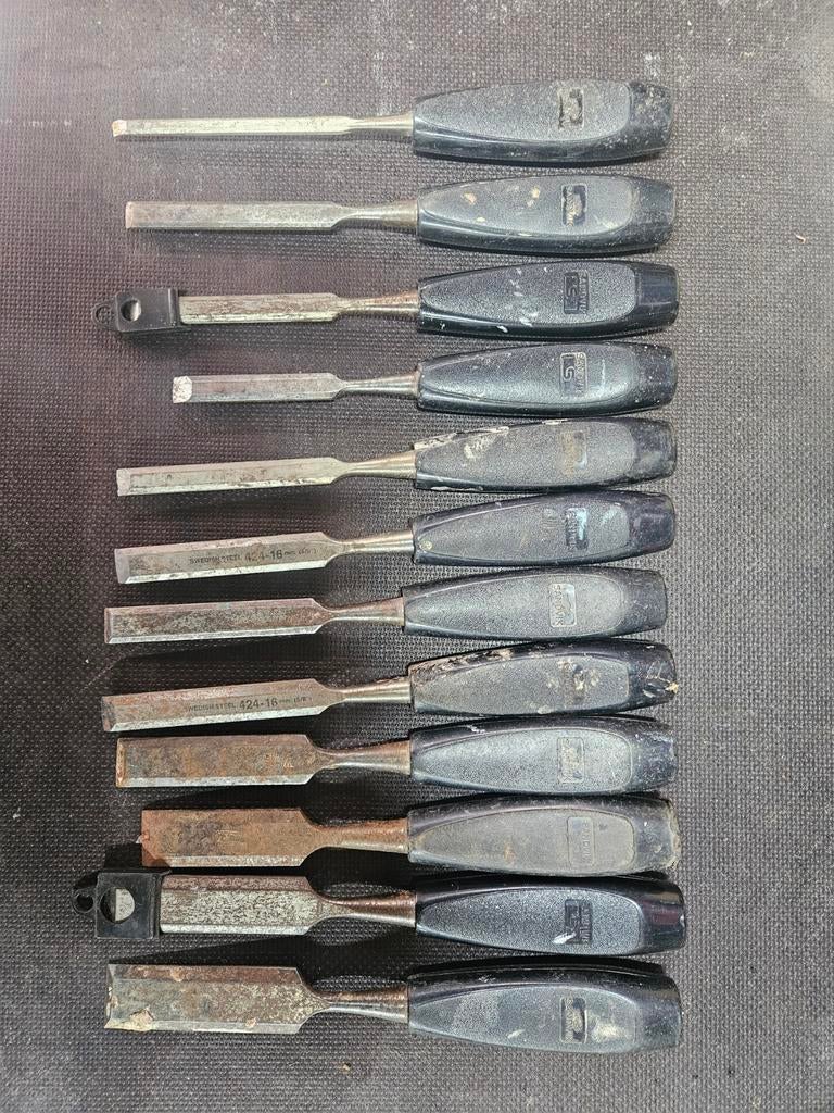 Set van 12 Sandvik beitels - diverse maten, Doe-het-zelf en Verbouw, Gereedschap | Handgereedschap, Ophalen of Verzenden, Gebruikt