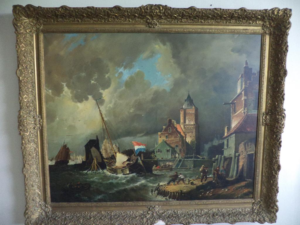 schilderij beurtschip in de havenmonding p.c. Steenhouwer, Ophalen