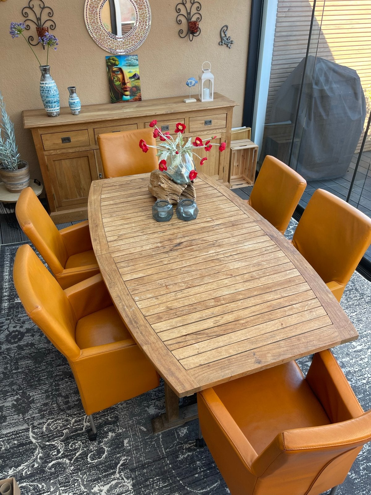Houten eettafel met 6 stoelen, Ophalen, Gebruikt, Vijf personen of meer, Rechthoekig