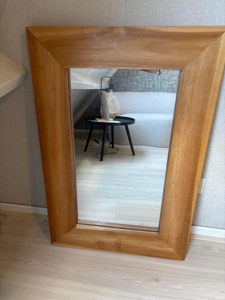 Teak houten spiegel, Huis en Inrichting, Woonaccessoires | Spiegels, Ophalen, Gebruikt, Minder dan 100 cm, Rechthoekig