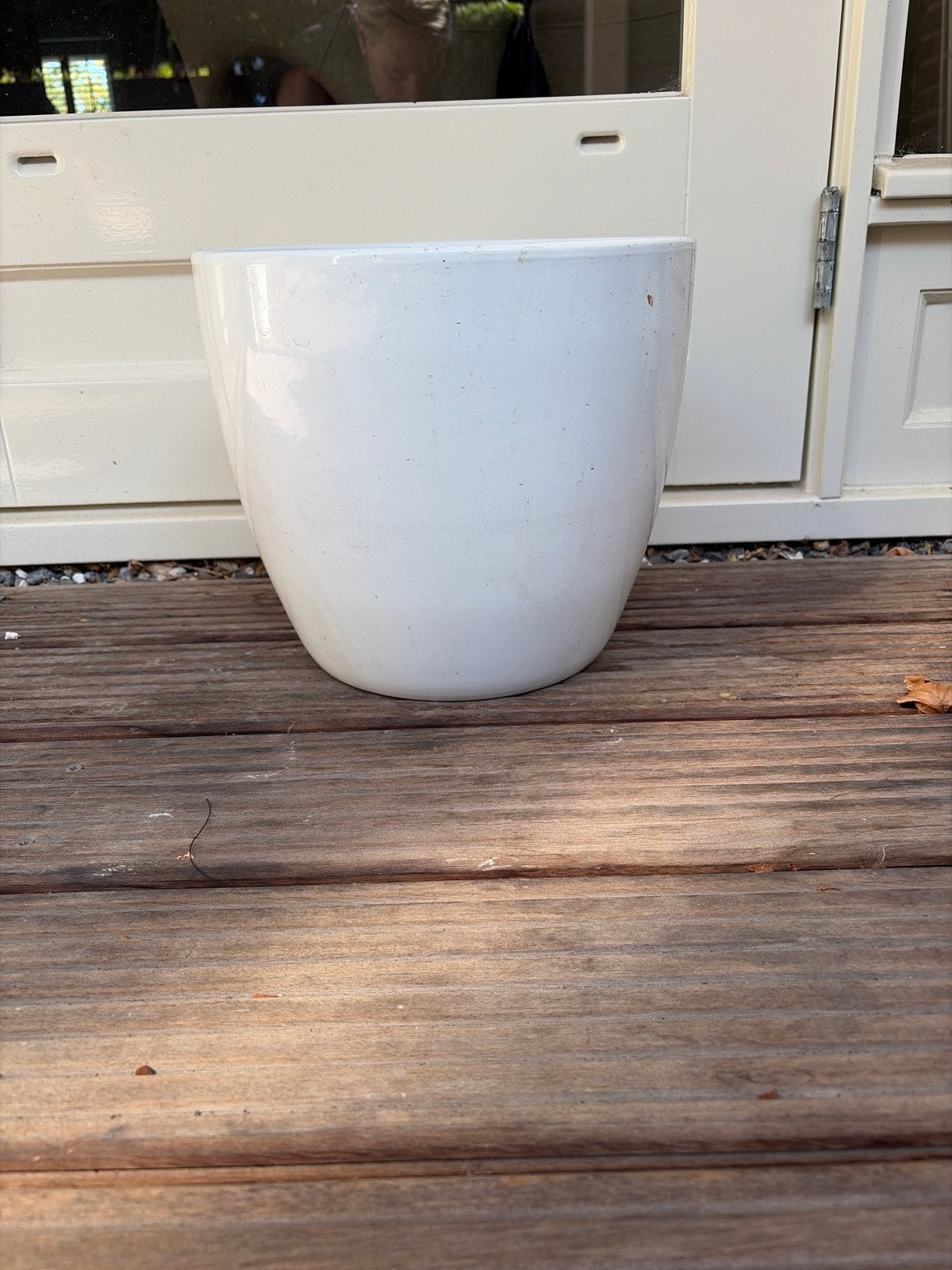 Witte bloempot, 32 cm, in nette staat, Gebruikt, Rond, Binnen, Minder dan 40 cm