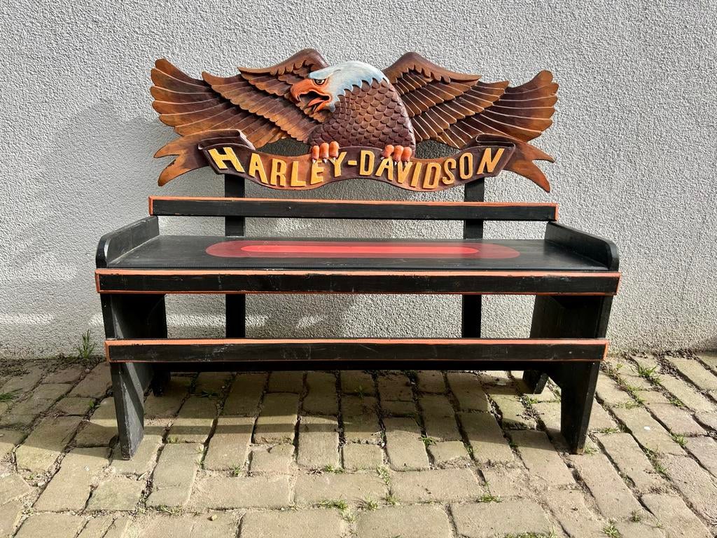 Harley Davidson Houten Bankje - Handgemaakt, Ophalen, Gebruikt, Zwart, Eén