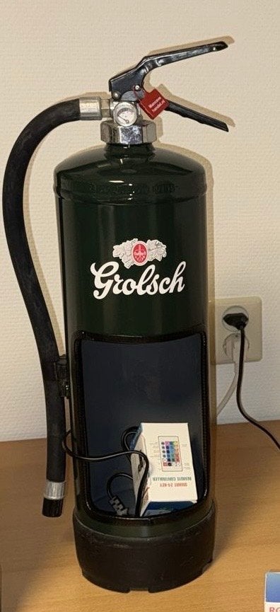 Unieke Grolsch Brandblusser LED Lamp sfeervolle Verlichting, Metaal, Overige merken, Industrieel, Meerkleurig