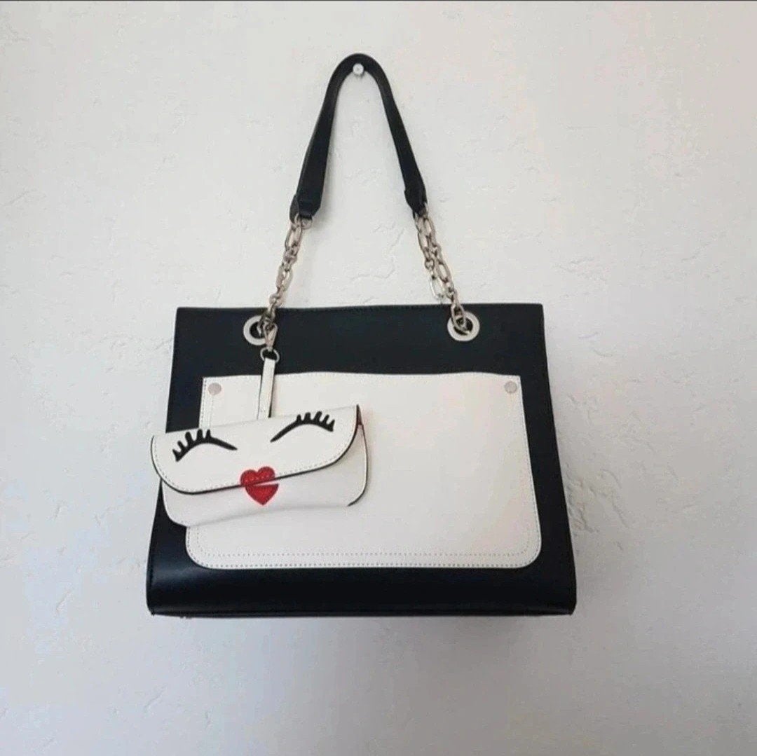 Schoudertas zwart wit ketting met brillenkoker, Ophalen of Verzenden, Zwart