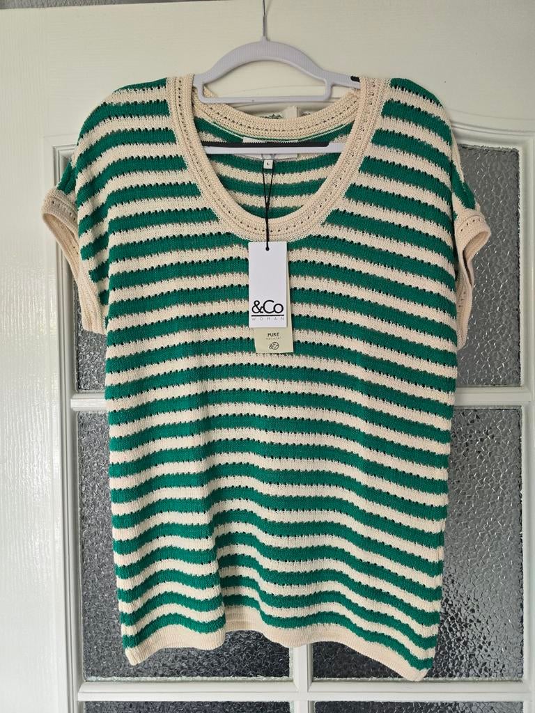 Nieuw &co woman andcowoman and cowoman L groen creme streep, Maat 38/40 (M), Nieuw, Ophalen of Verzenden, Korte mouw
