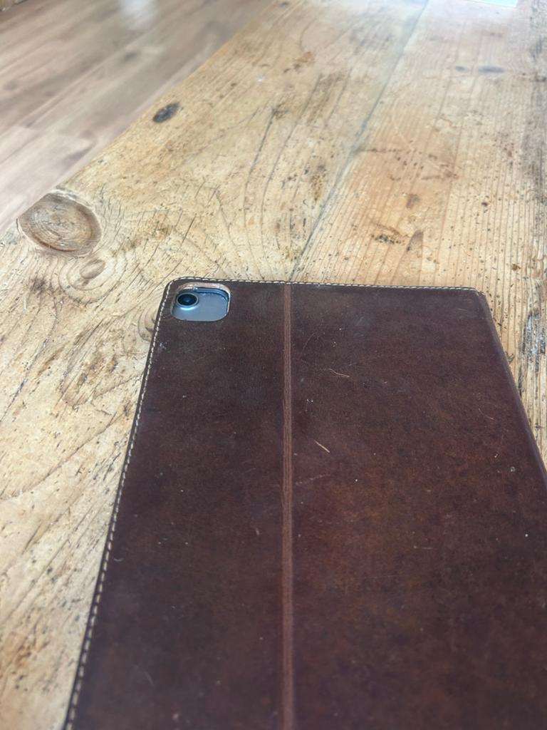 iPad Air 4e generatie 256 GB in lederen hoes, Apple iPad Air, Ophalen of Verzenden, Zo goed als nieuw, Grijs