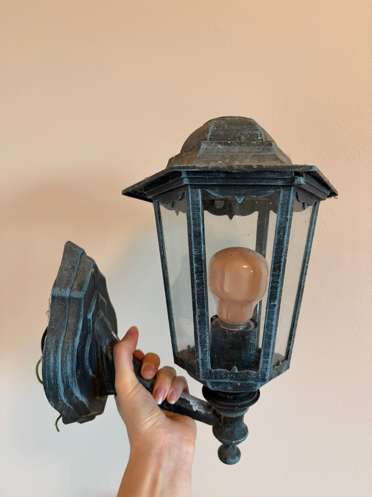 Buitenlamp. Zwart/groenig. Metaal. Incl peertje., Ophalen, Gebruikt, Wandlamp, Netvoeding