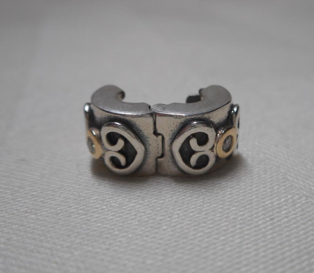 Zilveren Pandora Clip bedel met 14 kt goud en diamant nr.659, Verzenden, Pandora, Zo goed als nieuw, 1 bedel