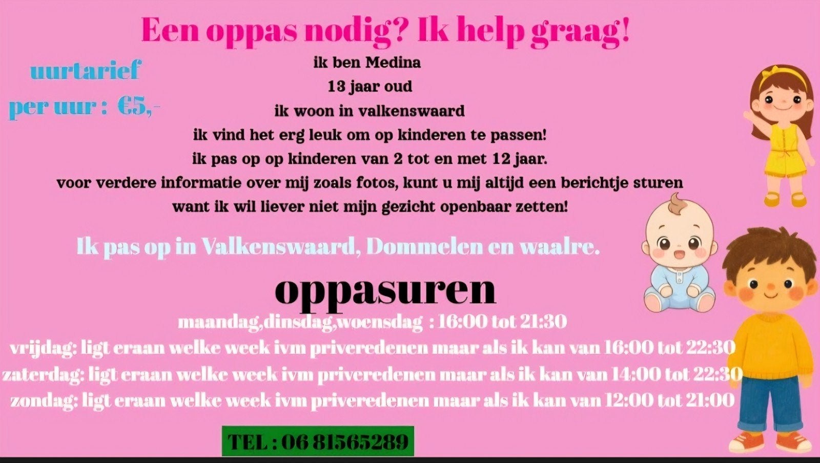 oppasadres gezocht!, Kinderen en Baby's, Ophalen of Verzenden