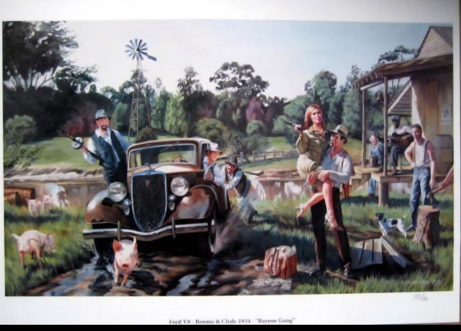 Ford V8 - Bonnie & Clyde 1934 - "Barrow Gang" Art Print, Ophalen of Verzenden