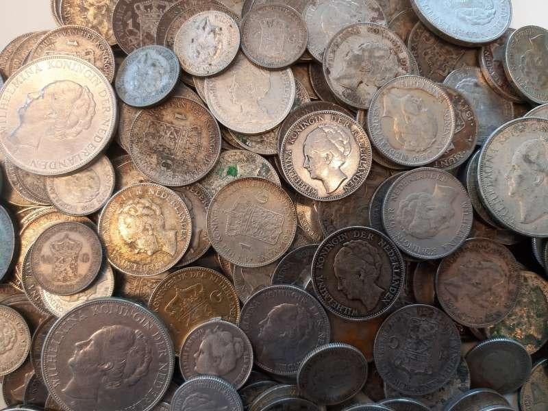Nederland halve kilo zilveren Wilhelmina Guldenmunten, Ophalen of Verzenden, Zilver