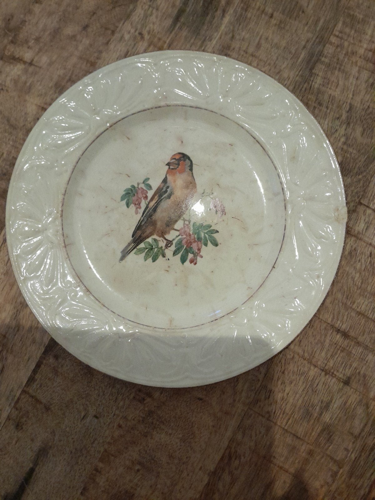 Antiek Digoin Sarreguemines bord met vogeldecoratie, Antiek en Kunst, Ophalen of Verzenden