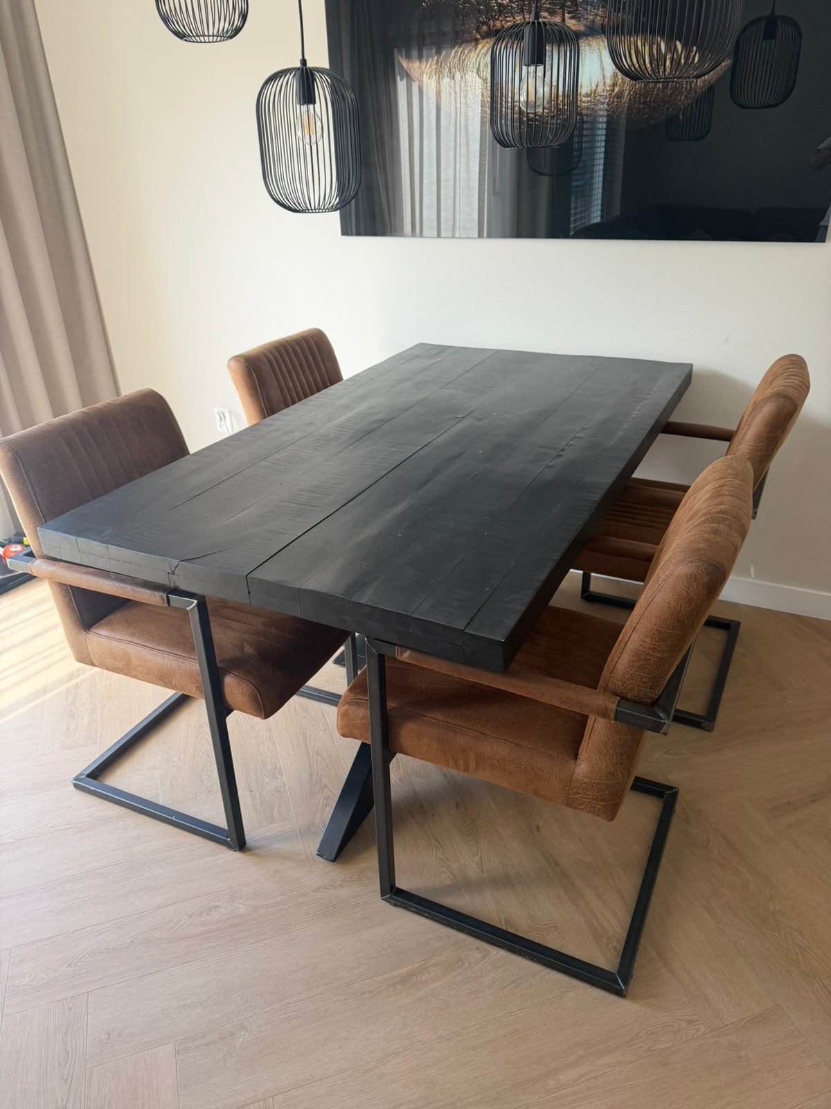 Mangohout eettafel, Zo goed als nieuw, 150 tot 200 cm, Vier personen, Rechthoekig