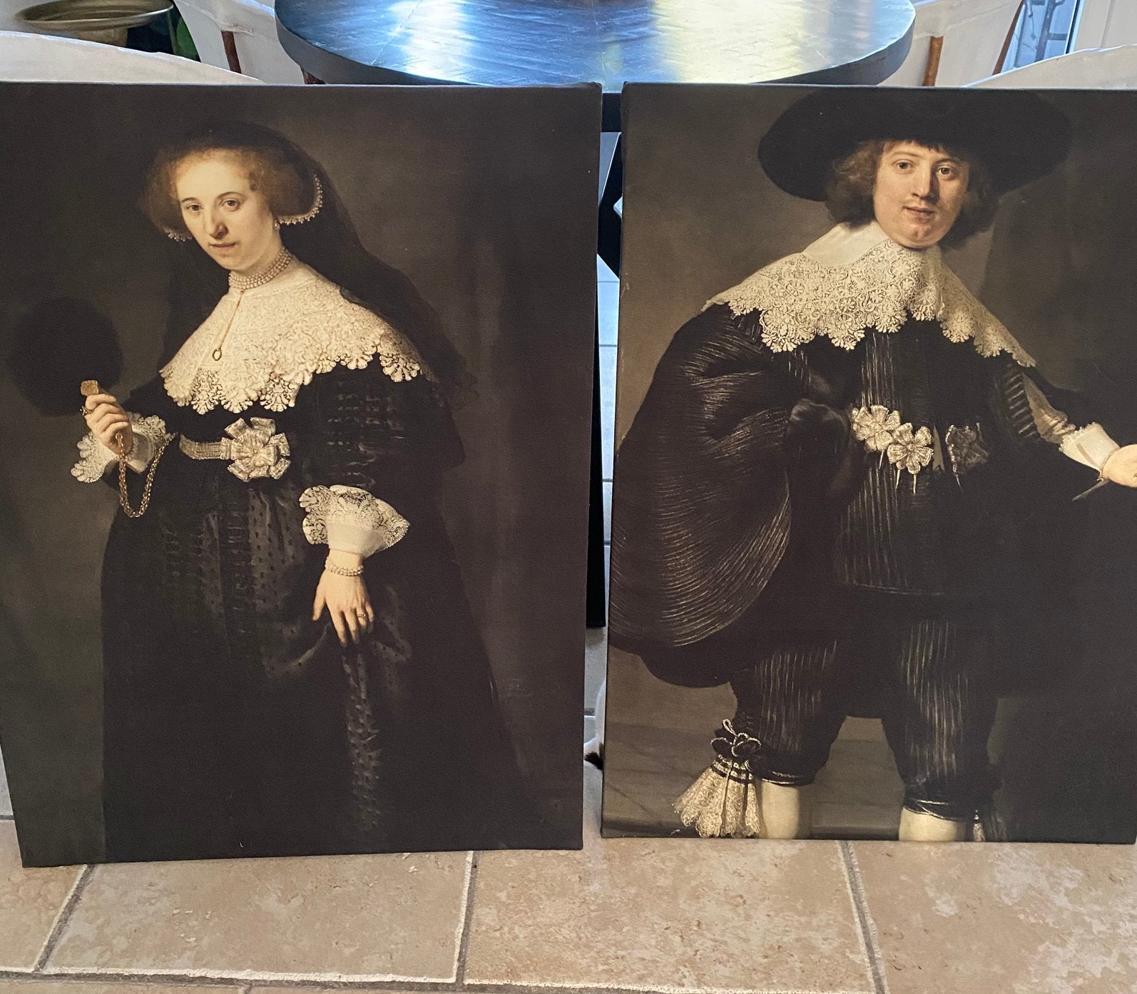 Stof op canvas,Marten en Oopjen,Rembrandt,60x80, set €35,00, Ophalen