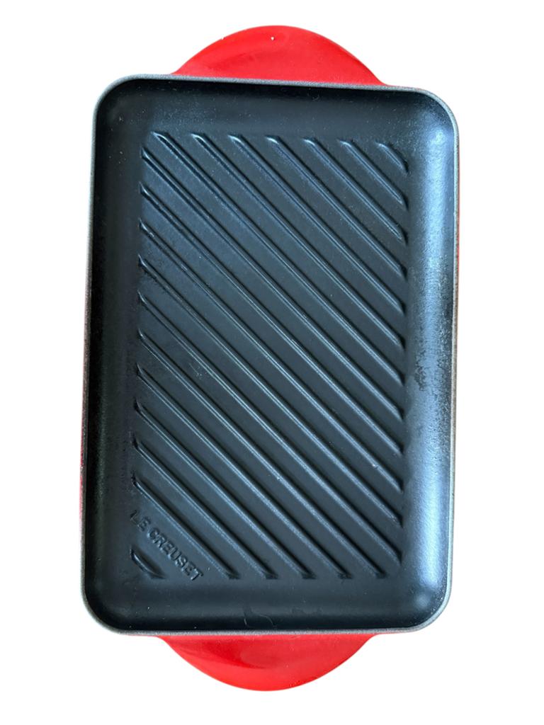 Le Creuset Grillplaat Tradition - Kersenrood - 32 x 22cm, Ophalen of Verzenden, Gebruikt, Gietijzer, Overige typen
