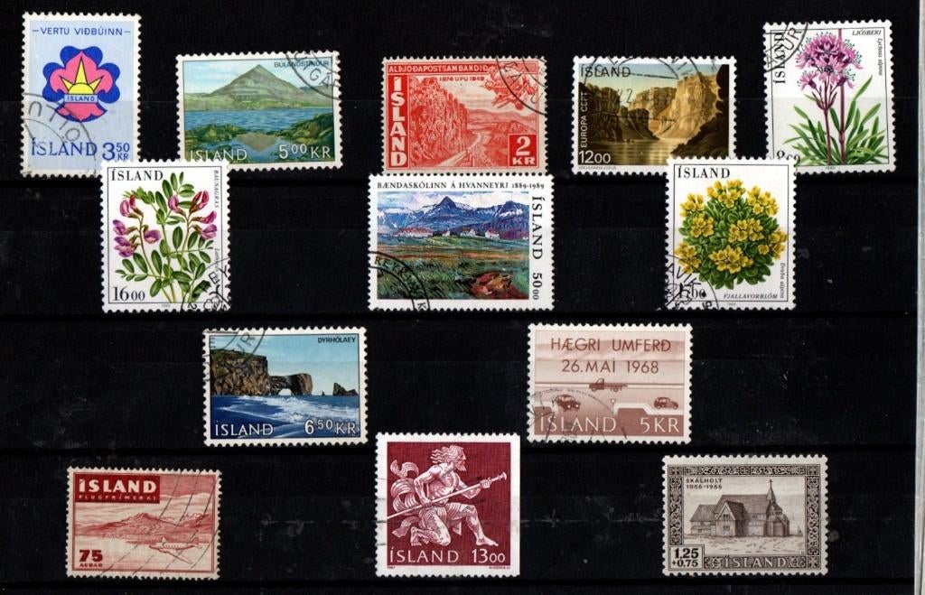 IJsland....album kaart met gebruikte postzegels, Verzenden, Gestempeld