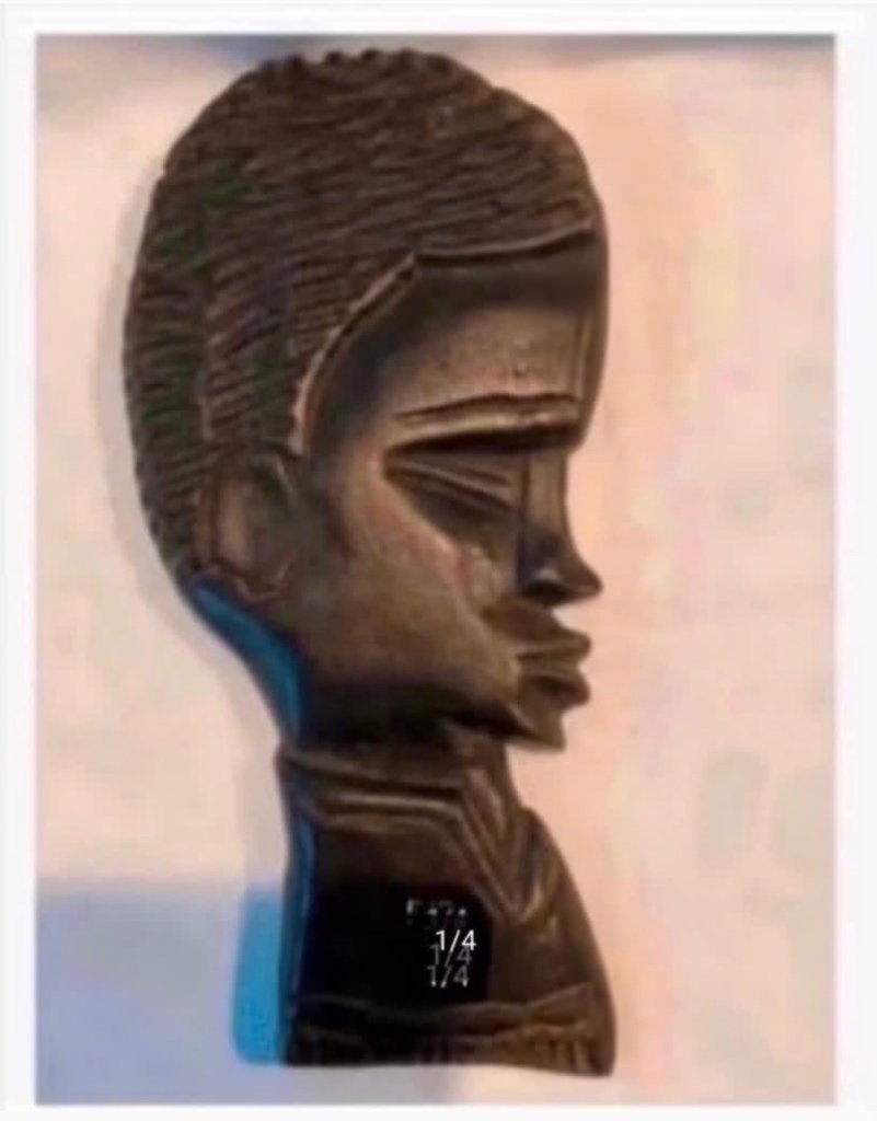 Afrikaans Houten hoofd platte achterzijde 24 cm, Antiek en Kunst, Ophalen of Verzenden