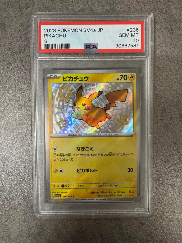 Pokemon PIKACHU S 236 Jp - PSA 10 shiny treasure ex, Ophalen of Verzenden, Zo goed als nieuw