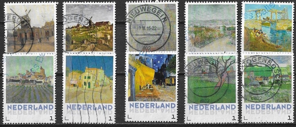 10 PERSOONLIJKE ZEGELS VICENT VAN GOGH GESTEMPELD NR 1, Ophalen of Verzenden, Na 1940, Gestempeld