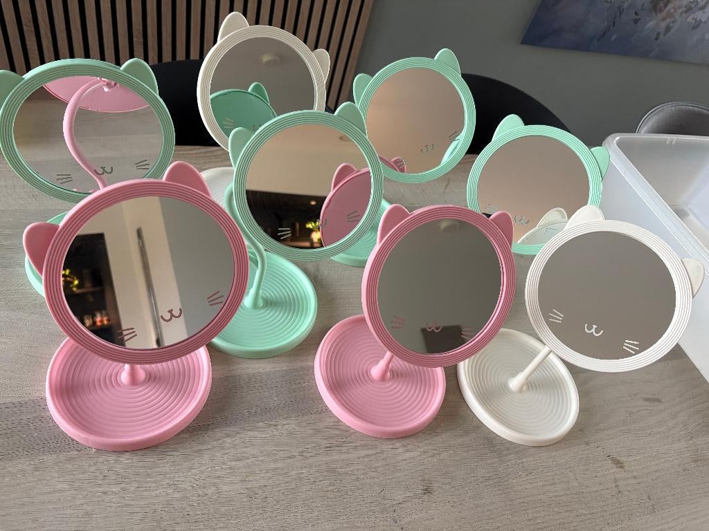 8 schattige make-up spiegels katten sieraden draaibaar, Ophalen, Minder dan 50 cm, Rond, Zo goed als nieuw