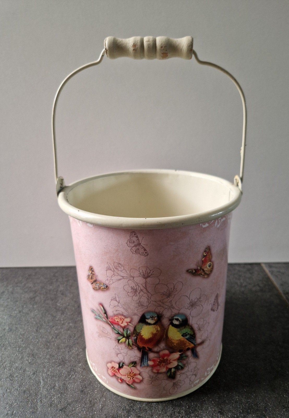 Roze emmertje v Clayre&Eef 19 cm hoog, doorsnede 17.5 cm., Overige materialen, Pot, Bus of Blik, Met handvatten, Ophalen of Verzenden