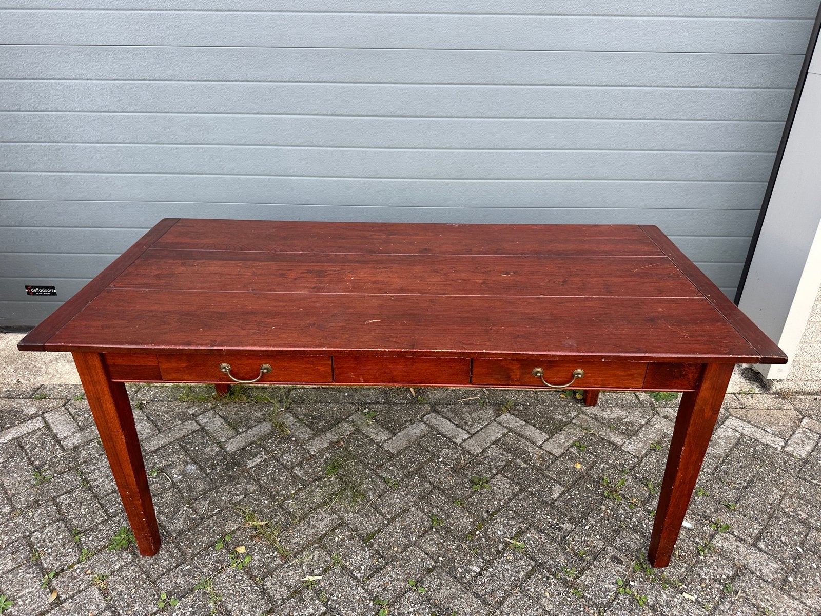 Vintage houten bureau/eettafel met lades, Antiek en Kunst, Antiek | Meubels | Tafels, Ophalen