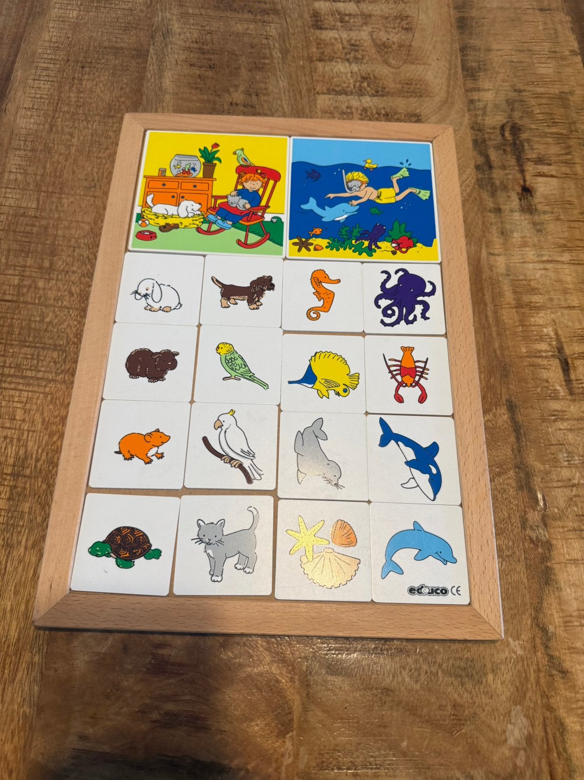 Educo Holland dieren tegelpuzzel houten frame zoekspel, Kinderen en Baby's, Speelgoed | Kinderpuzzels, Zo goed als nieuw, 10 tot 50 stukjes