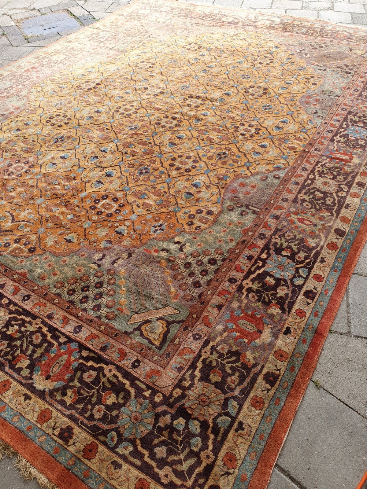 Vintage perzisch tapijt 410x295 cm., Gebruikt, Sixties, 200 cm of meer, Ophalen of Verzenden