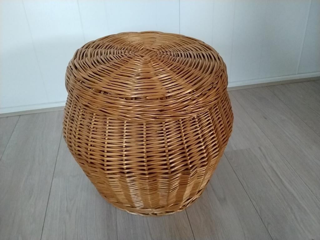 Rieten Mand met Deksel - Vintage Opbergmand, Ophalen, Rechthoekig, Riet