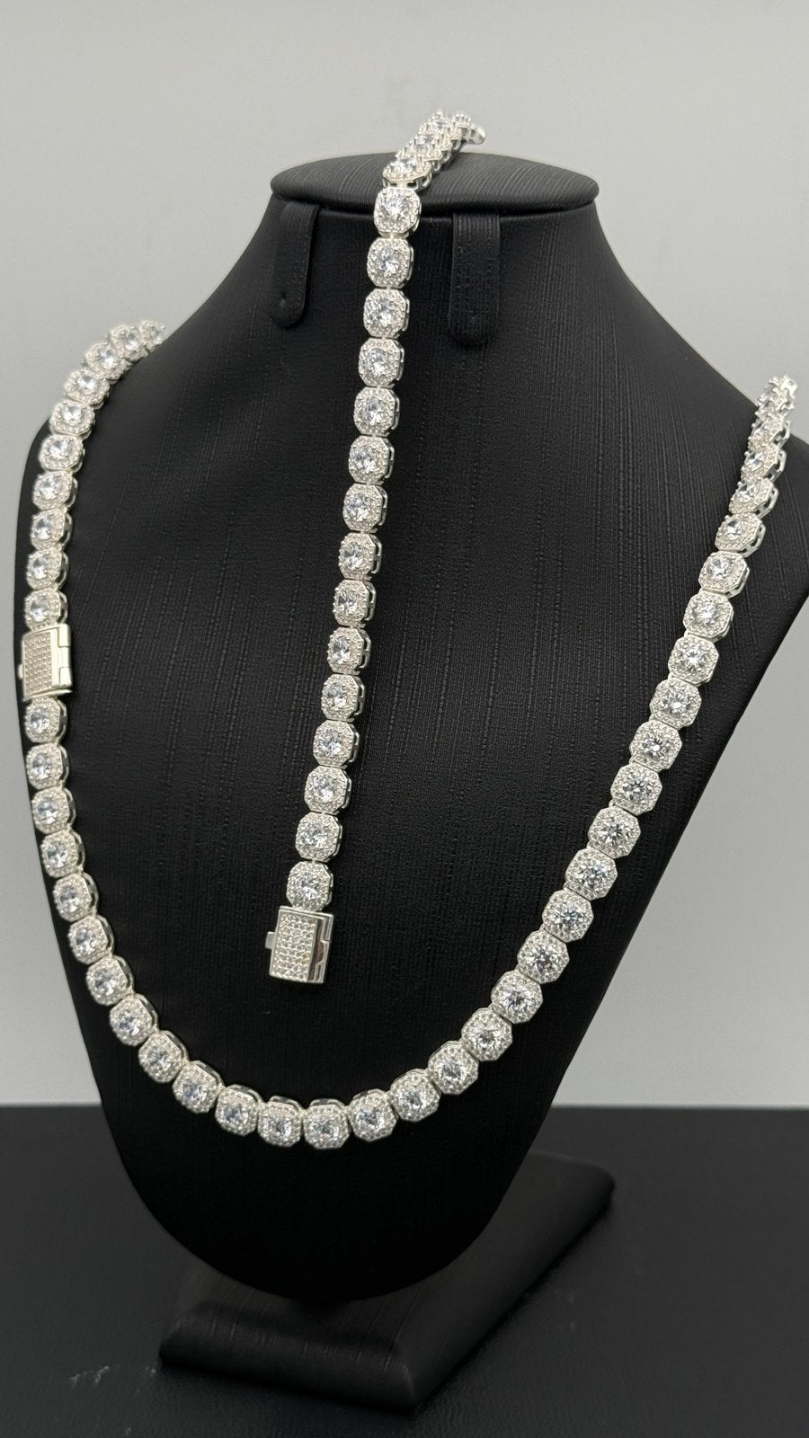 925 zilver tennis set - ICED OUT - 8 mm - 60 cm - 20 cm, Nieuw, Ophalen of Verzenden, Nvt, Nvt