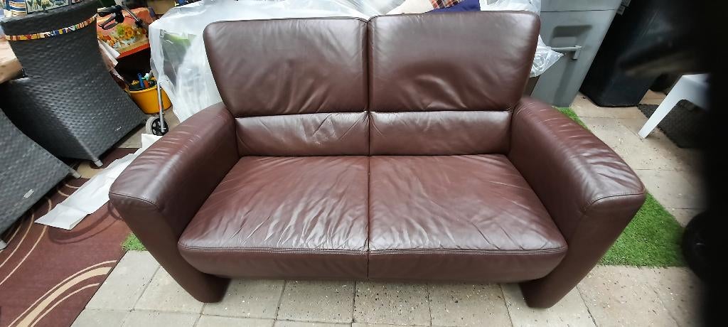 2 zitsbank leer, Ophalen, Gebruikt, 150 tot 200 cm, Tweepersoons